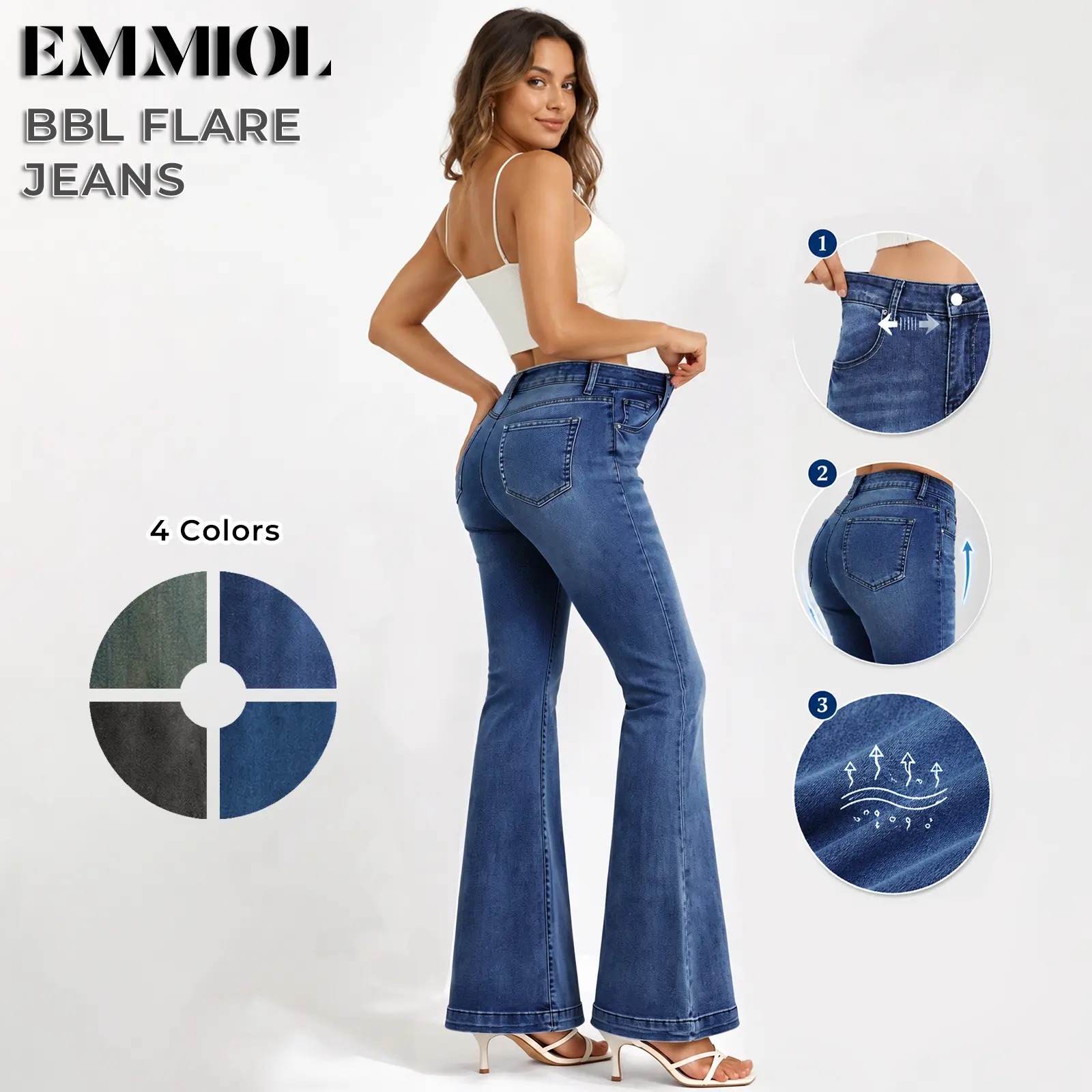 EMMIOL【Buy 4 Save 50】Women’s Y2K Vintage Denim Flare Jeans – Stretch Wide Leg Mid-Low Waist Casual Bootcut Jeans Outfit For Trendy Streetwear Curvy Bootcut Jeans for Women, Mid-Rise Insta Stretch Denim, Size-Inclusive Jeans Western Cowboy Jeans