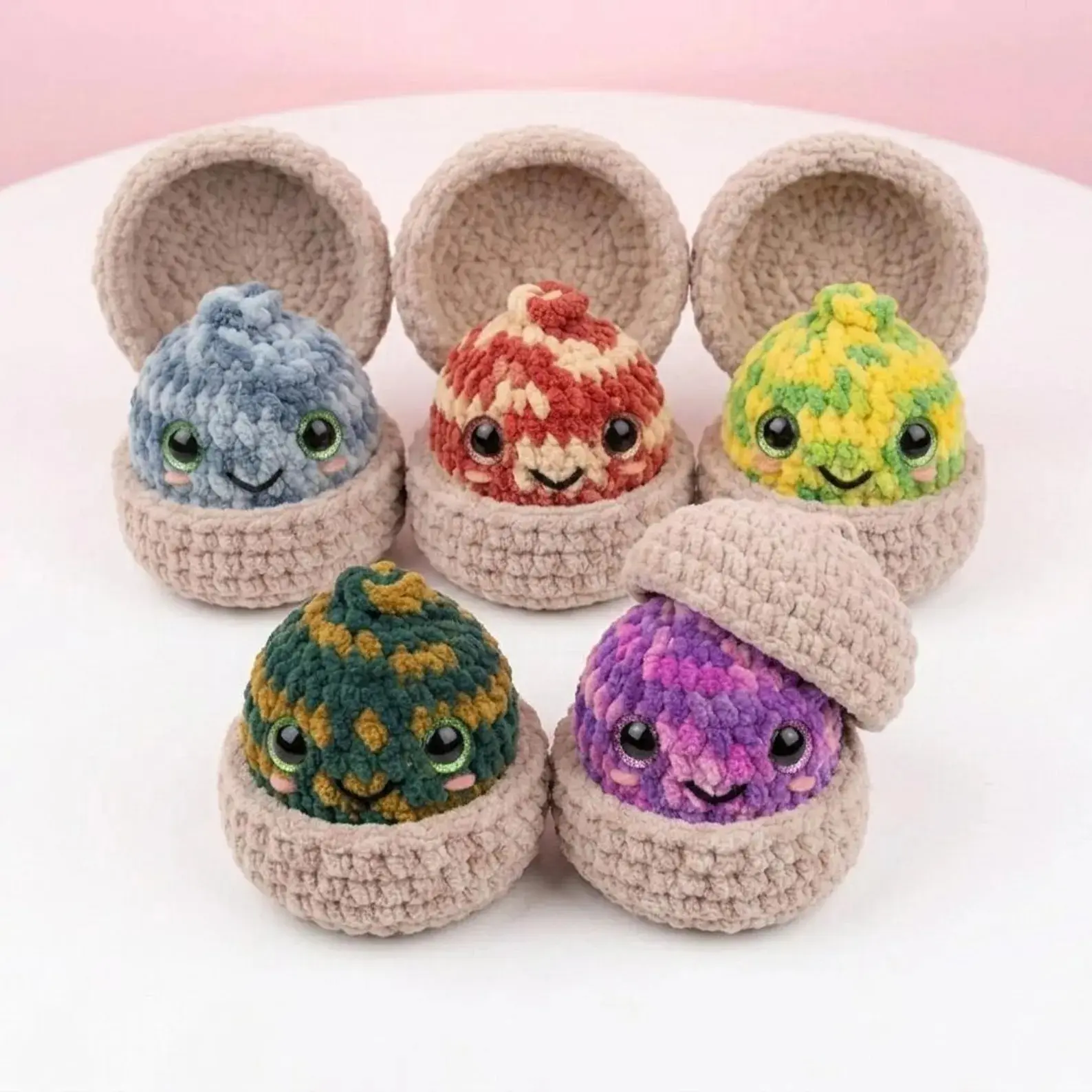 Halloween Handmade Crochet Dumpling Plush, Kawaii Bao in Basket Toy, Cute Squishy Food Plush Gift, Desk Decor for Kids and Adults
