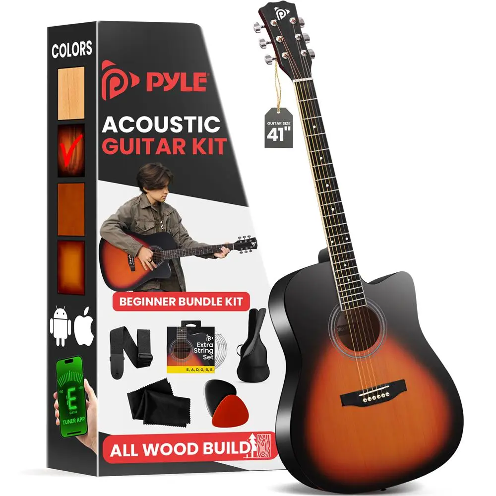 Easy-Play Acoustic Guitar Kit, Cutaway Design, Sunburst Finish Musical Instrument Bundle, Cutaway Guitar Bundle