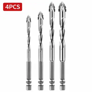 4PCS Multi-Material Drill Bit Set (6/8/10/12mm) – Four-Edge Carbide Tip for Tile, Glass, Wood, Metal,Brick,Four FLute Serrared Eccentric