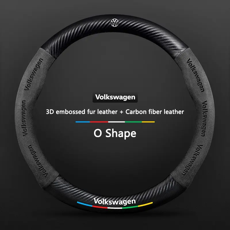 Anti-Slip Suede Car Steering Wheel Cover, Compatible with Volkswagen Models Vw Passat Golf Gti Beetle Tiguan Touareg Polo T-Roc ID Models, Steering Wheel Accessories