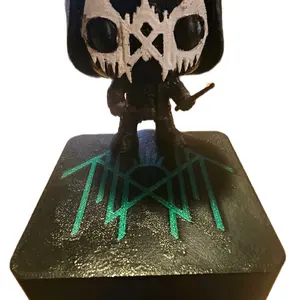 3D Printed Hand Painted Pop Figure of Sleep Token Drummer with Unique Green Design and Black Base