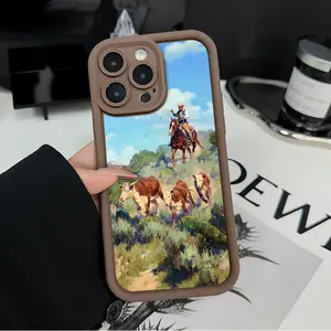 Cowboys driving cattle Pattern Man's Phone Case for iPhone 17 16 15 14 Pro Max 13 12 11 XR XS Plus Shockproof Non Slip Military-Grade Protection Silicone Cover Cellphone Protective Smartphone Casing