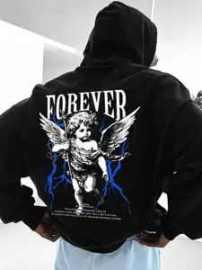 Forever Angel Hoodie, Vintage Angel Graphic Sweatshirt, Streetwear Oversized Hoodie, Faith Lightning Design
