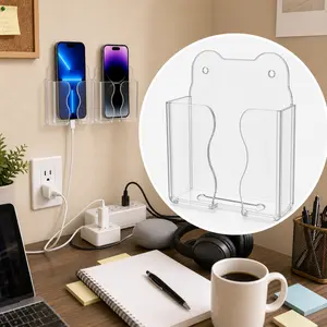 [Buy 1 Get 1 Free] Wall Mount Phone Holder for Charging, No Drill Adhesive Cell Phone & Slim Remote Control Wall Organizer, Space Saving Bedside Desk Kitchen RV Dorm Storage