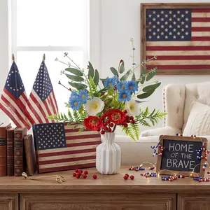 1/4pcs simulated peony cuttings, patriotic Independence Day dining table centerpiece, red, white, and blue American style, essential for party home decoration, 24g lightweight anti fading home living room dining table flower arrangement, gift decoration