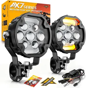 Auxbeam 4.2 Inch Motorcycle Driving Lights Fog Light, AX-7 Series Auxiliary Light with 6 Modes & Amber Breathing DRL, Dual Color LED Light Pods Off-road work lights for Motorcycle ATV UTV SUV Pickup