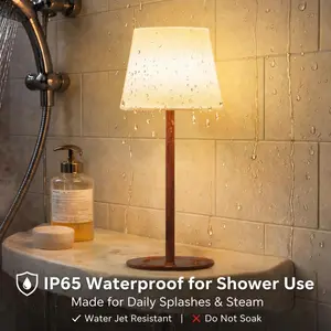 Shower Lamp Waterproof, Cordless Table Lamp, 4500mAh Rechargeable Bathroom Lamp, 3 Color Temps Dimmable Touch Mood Light, Shower Light for Bedroom Inside Shower Bathtub Patio Bathroom Decor Relaxing Cozy Experience Mother's Day Gift