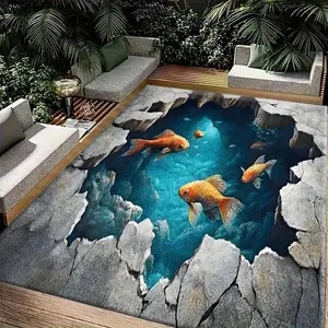 2D Illusion Koi Fish Pond with Rocks Flannel Area Rug - Oversized Soft Plush Mat for Patio & Living Room, Non-Slip Optical Illusion Home Decor #2DIllusionRug #OpticalIllusionDecor #PatioCarpet #FlannelMat #NonSlipRug