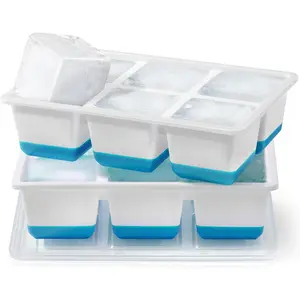 Large  Trays 2 Pack, Easy Release 2.4" Big Ice Cubes, Stackable Ice Trays for Freezer,  ,  Ice Cubes Mold with Lid, Dishwasher Safe -