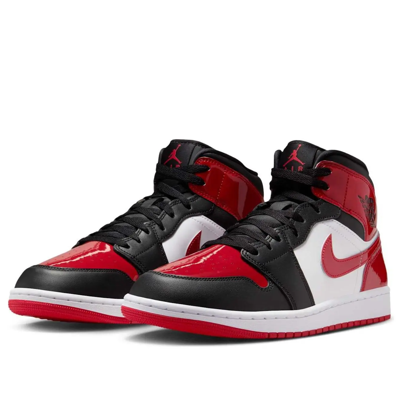 Nike Air Jordan 1 Mid Bred Patent Leather Black Red HV4091-006 Men's Shoes NEW Athletic Sneakers