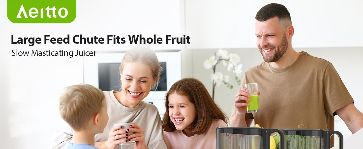 Cold Press Juicer Fits Whole Fruits, Aeitto Masticating Juicer Machines with Wide Feed Chute, Juice Extractor Machine Easy to Clean, High Juice Yield, Easy to Assemble, Self Feeding