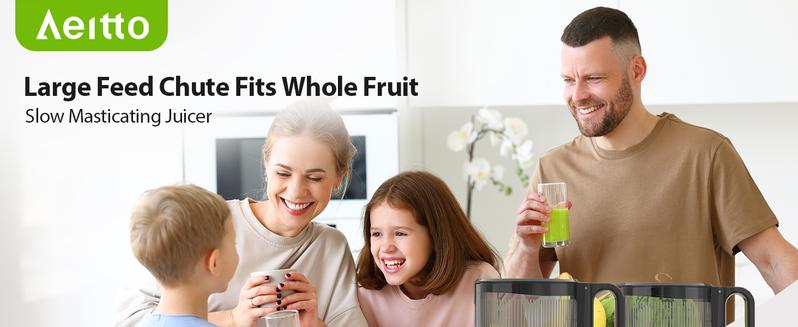 Cold Press Juicer Fits Whole Fruits, Aeitto Masticating Juicer Machines with Wide Feed Chute, Juice Extractor Machine Easy to Clean, High Juice Yield, Easy to Assemble, Self Feeding
