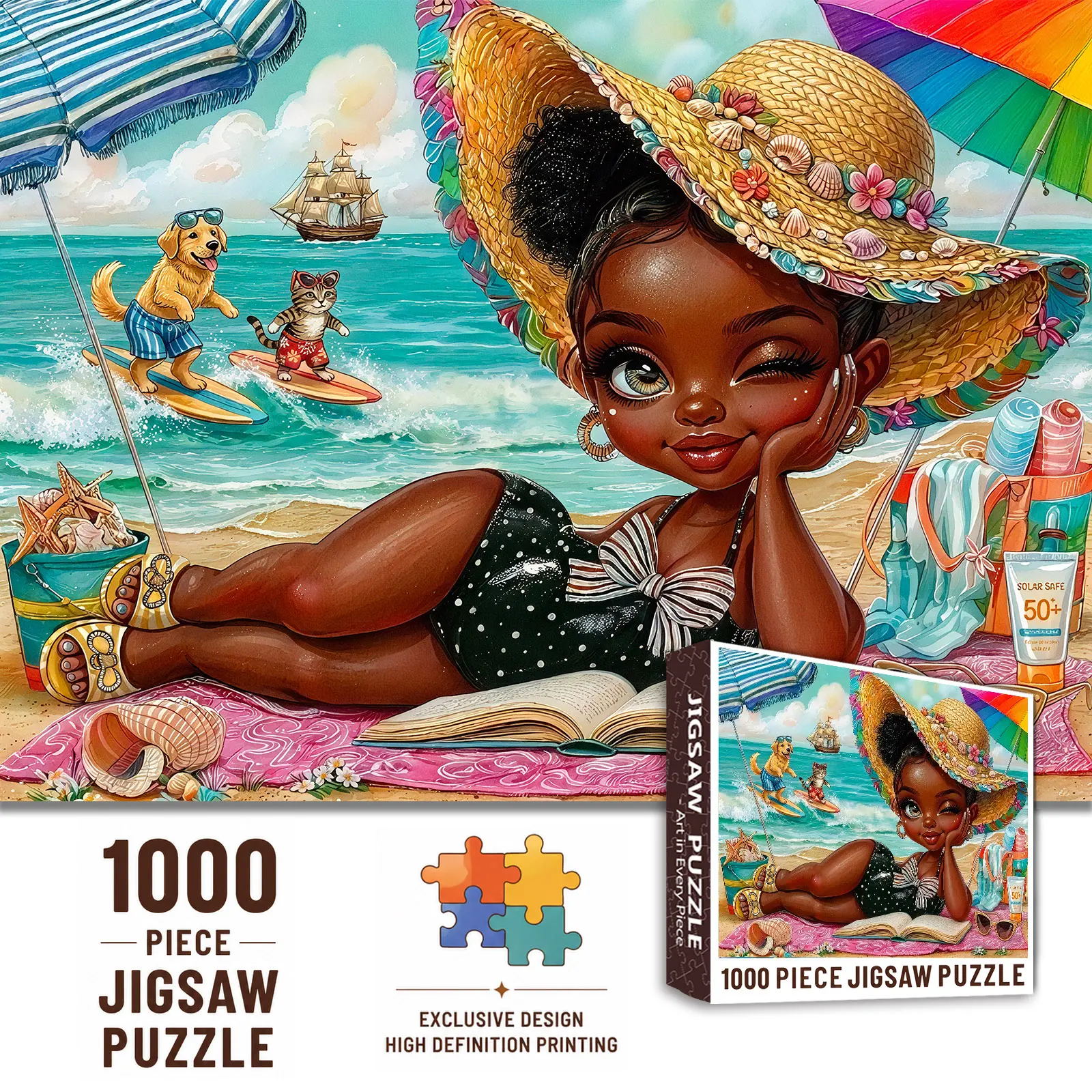 【Back to School】Walarky Summer Beach Girl 1000 Pieces Jigsaw Puzzle for Adults, Tropical Ocean Vacation Puzzle, Relaxing Brain Challenge Family Game, Gift for Beach Lovers Seniors, Wall Decor 27.5x20inch(70x50cm)
