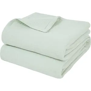100% Cotton Muslin Blanket King Size 108" x 90", 4-Layer Lightweight and Breathable Blanket, Luxuriously Soft Gauze Bedding for Couch Bed, Light Green