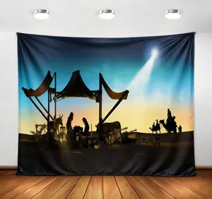 Christmas Nativity Scene Background Banners - Birth of Baby Jesus with Mary and Joseph Silhouettes Star of Bethlehem Holy Night, Birthday Table Decors Background, Party Supplies, Baby Shower Banner, Photo Booth Props