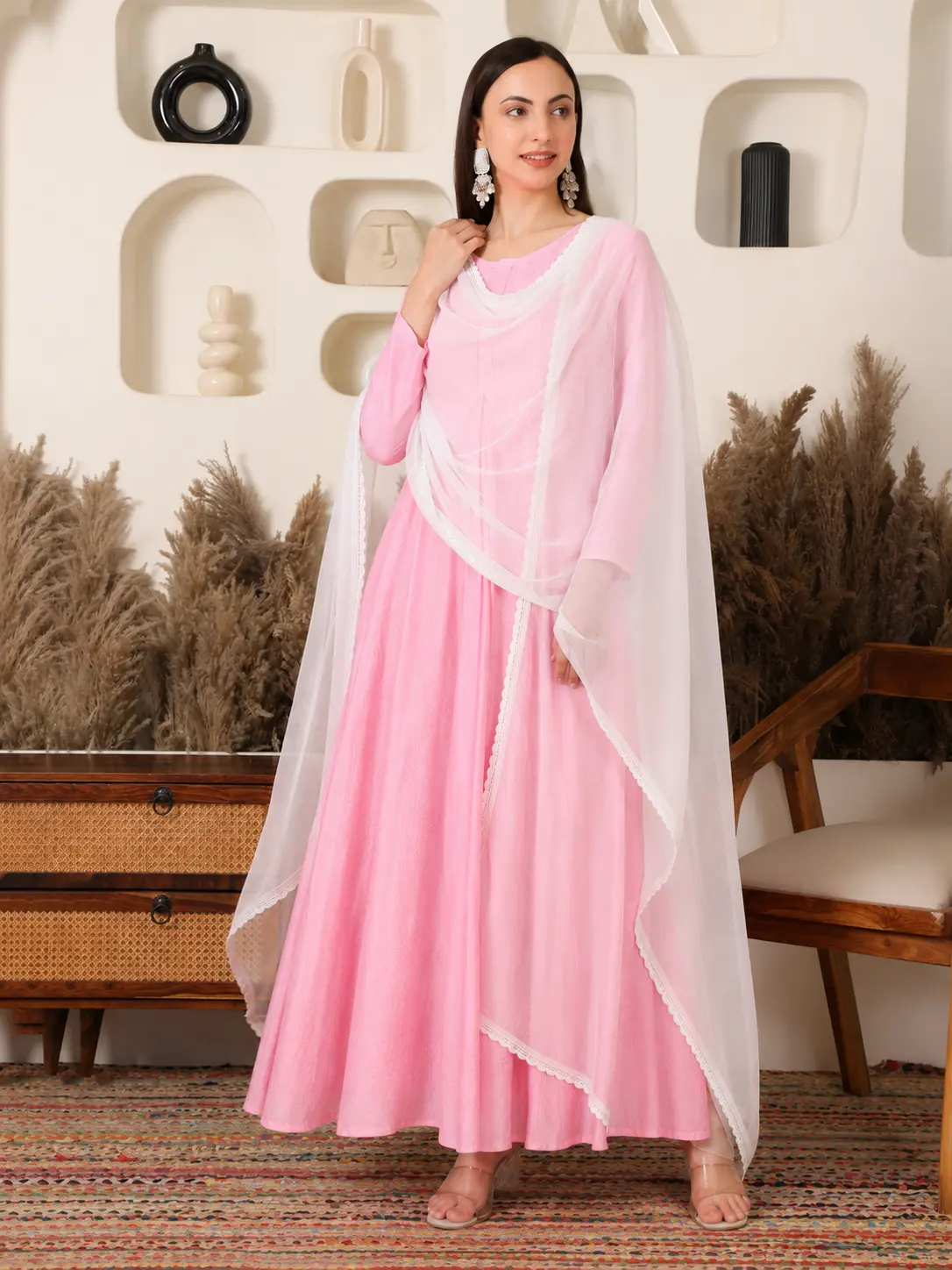 Nazm Chiffon White Crochet Dupatta