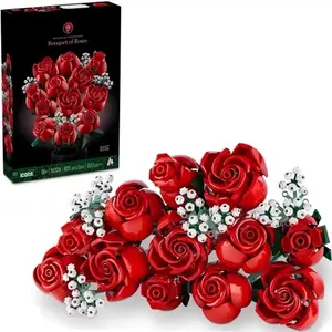Compatible with Lego Bouquet Building Blocks New Assembled Ornaments Faux Rose Bouquet Preserved Fresh Flower Valentine's Day Toys Roses10328, Gift