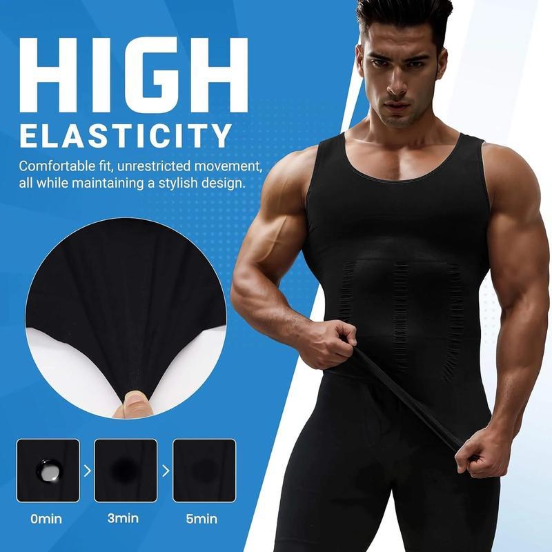 1/2 Pack Men's Compression Vest Body Shaper Stretchy Shapewear Shirt Tummy Control Top Chest Binder Tank For Workout Fitness Breathable Men Underwear GYM Activewear Plain Round Neck Daily Wear Sports Menswear Soft Fitted Apparel Shirts