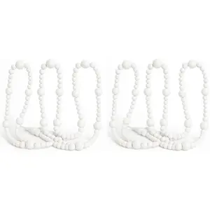 White Christmas  Bead Garlands, Set of 2 x 7FT - Total 14FT Rustic Wooden Strands for Tree, Mantel, Holiday Decor