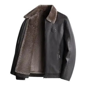 New men’s plus-size fleece leather jacket/coat — warm winter motorcycle coat made of thickened leather, available in velvet and PU leather for autumn