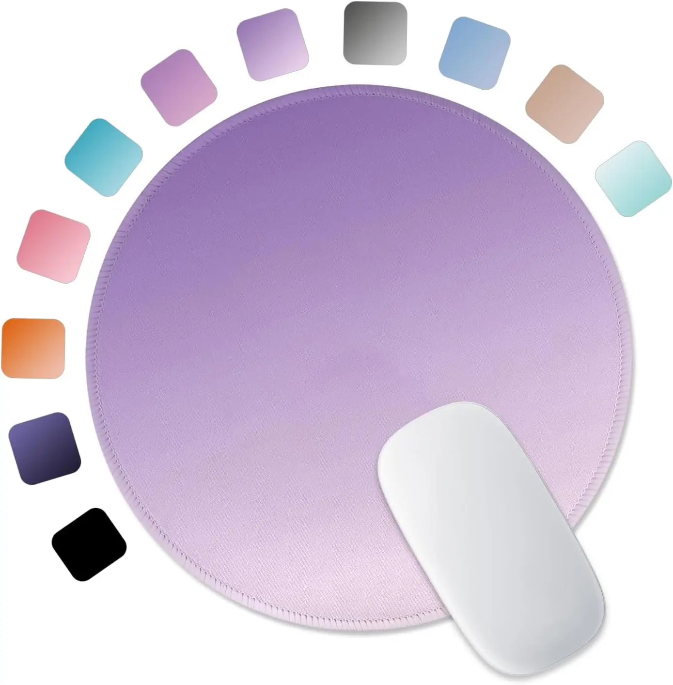 Mouse Pad Non-Slip Rubber Base Smooth Surface Stitched Edges Waterproof Durable Compatible with All Mice for Office & Gaming, Desk Accessory, Diameter 8.7 inch, Lavender Gradient
