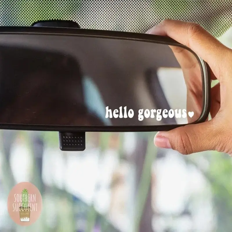 Beautiful Text Rear View Mirror Stickers Hello Beautiful Car Stickers Different Styles Glass Stickers Driving Fun Car Window Stickers