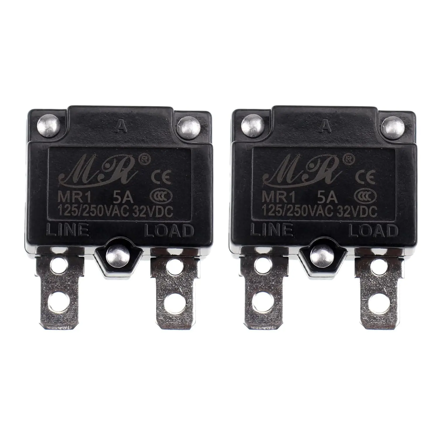 2Pcs Single Pole Auto-Reset Thermal Circuit Breaker - 5A, 125/250V AC, 32V DC Overload Protector Switch for Household Appliances, Commercial Appliances, Audio-Visual Equipment