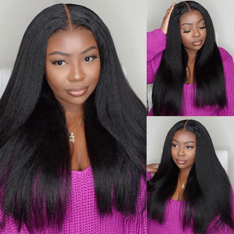 Vshow Kinky Straight Drawstring V Part Wigs For Women No Leave Out Install V Part Wig 250% Density Flat Edge Machine Made Half Wigs #DealsForYouDays