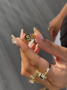 Cuban Gold Initial Ring - Adjustable ring size 6 to size 9