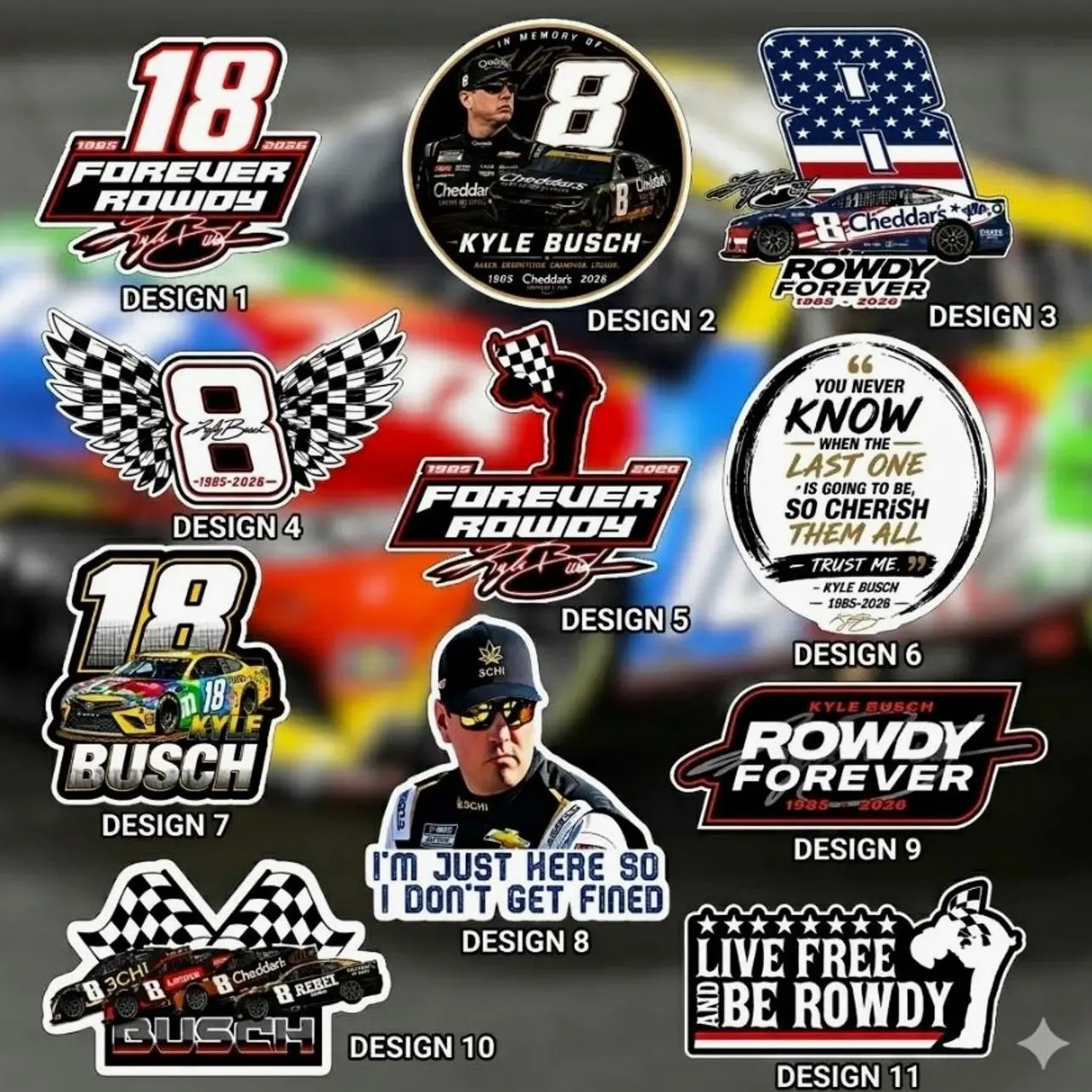 Kyle Busch 8 Rowdy Forever Memorial Sticker Pack, Racing Car Vinyl Decals, NASCAR Fan Tribute Stickers, Cars, Trucks, Laptops, Coolers, Toolboxes, Windows & More Waterproof Vinyl Sticker