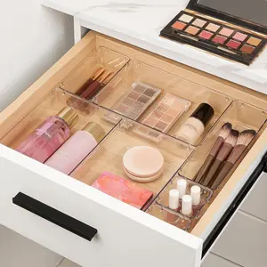 10 Pcs Makeup Drawer  Bins Set, 4 Size Plastic Makeup and Vanity  Trays, Clear Acrylic Vanity Storage Containers for Cosmetics, Toiletries, Jewelry, Gadgets, Office Supply Boxes Silicone Kitchen Organizer Ceramic Butter Dish with Wooden Lid shoe paper
