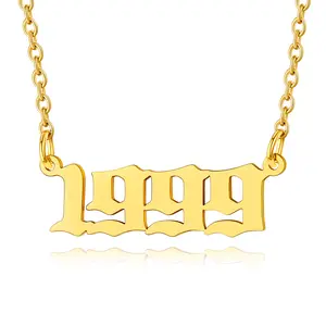 Custom4U 1985-2005 Birth Year Number Unisex Pendant Old English Style Necklace Birthday Party Gift for Men Women