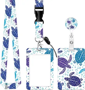 ID Badge Holder with Lanyard, Retractable Badge Holders Reels with Lanyards Adjustable, for Women  Teacher   Student Gifts(Sea Turtle)