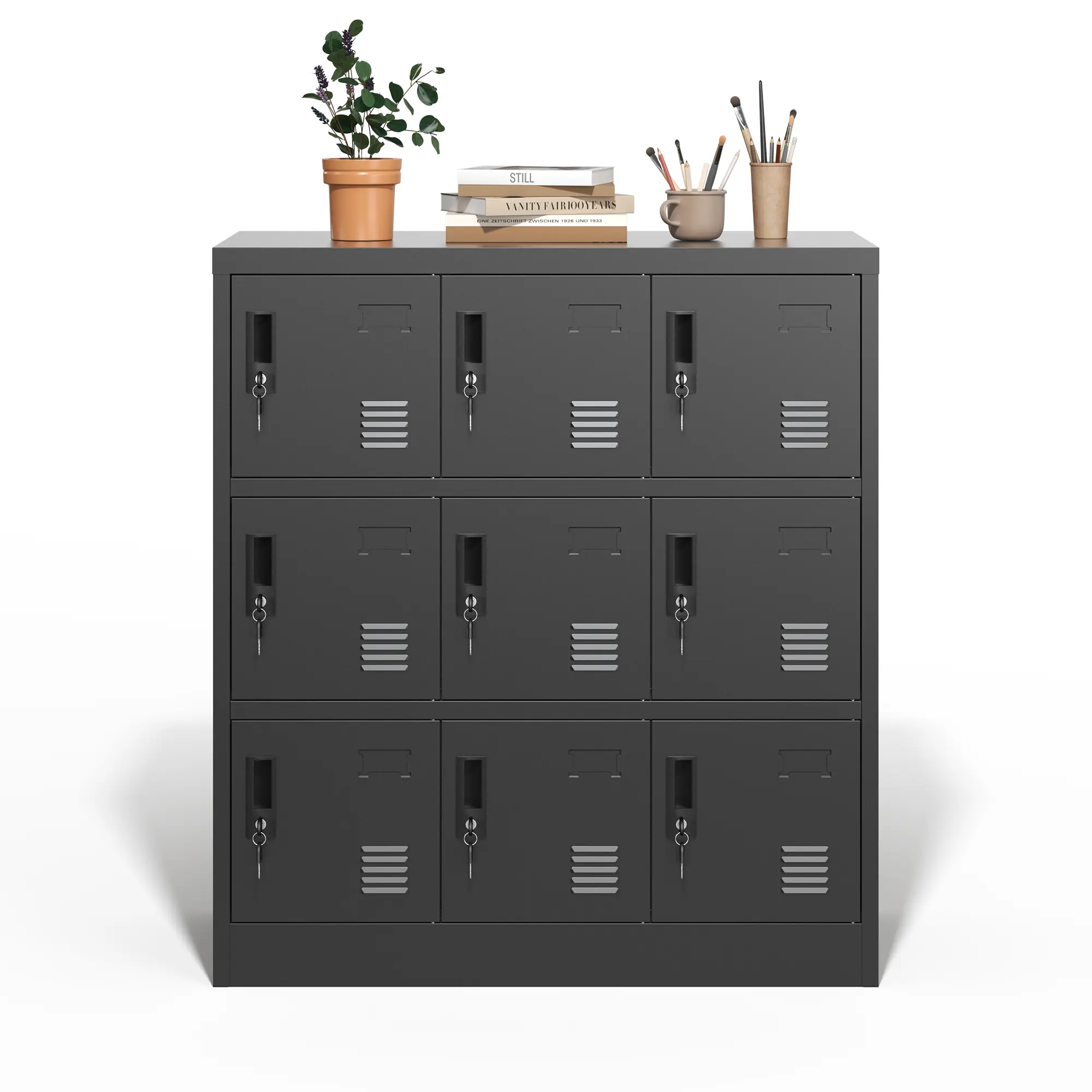 Dreamzon Furniture 9-Door Locking Sturdy Steel Modern Metal Employee Storage Cabinet with Card Slot, Durable Office Locker for Organization, Restaurants, Dorms, Assembly Required (Black), Schools