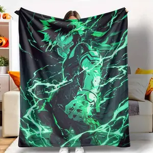 Deku anime flannel blanket One For All power print pattern ultrasoft lightweight breathable cozy warm durable perfect for living room bedroom couch sofa decor ideal gift for anime fans birthday holiday Christmas housewarming.