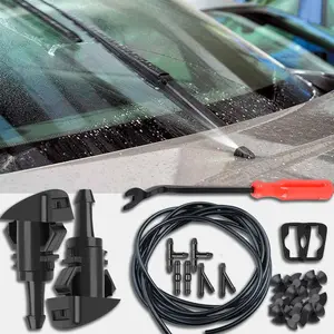 Windshield Washer Hose Kit 22 Pcs Set, 4M Washer Fluid Hose, 6 Pcs Hose Connectors, 2 Fan Nozzles, Connect Car Water Pump and Nozzles Suitable for Most Car Windshield Fluid Tubing (Rrd Tool)