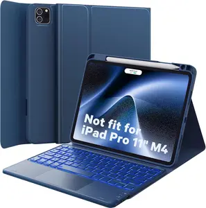 [CHESONA] Keyboard Case for iPad Air 11-inch (M4/M3/M2) 2026/2025/2024 & Air 4th/5th Gen & iPad Pro 11 inch (1st/2nd/3rd/4th Gen), Smart Touchpad, 7-Color Backlit, Stain Resistant Cover,Navy Blue