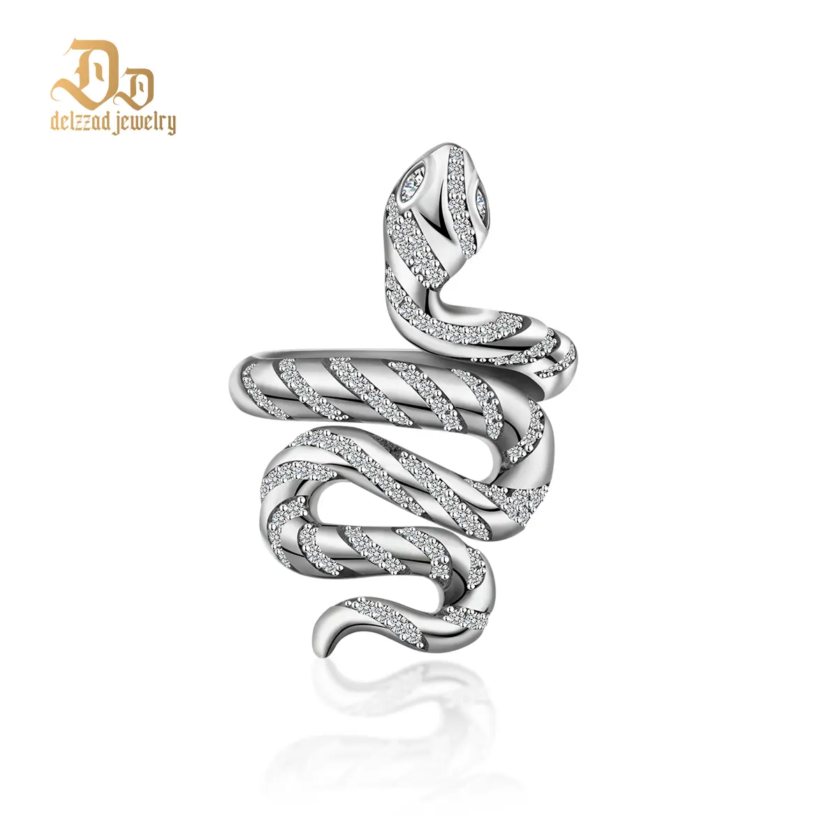 Delzzad Serpentine Snaked Ring D Color VVS Synthetic Moissanite S925 Unisex Vintage Ring Perfect for Everyday Wear Dating Anniversary Mother's Day Christmas Gifts