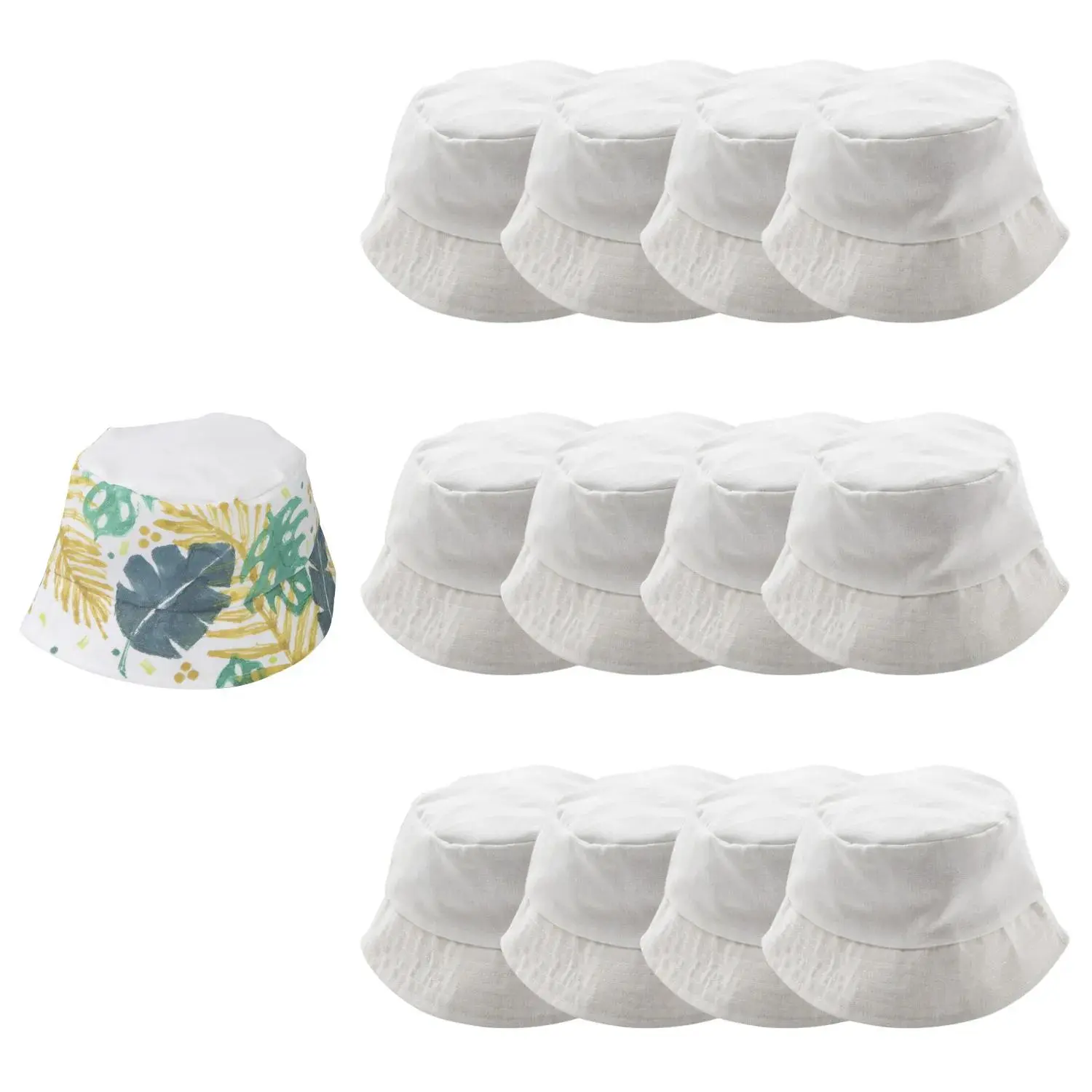 12-Pack DIY Plain White Bucket Hat Coloring Handicraft Kit - 24 in Circumference, Kids' DIY Project, Boost Creativity, Family Fun Craft Activity, Indoor & Birthday Party Use
