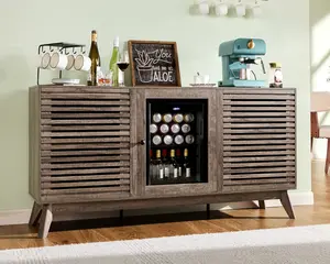 [Ship in 2 Boxes] VanAcc 60" Coffe Bar Cabinet with Built-in Beverage Refrigerator– Wine Cabinet with 24 Cans Mini Fridge– Sideboard Buffet with Storage for Dining Room, Home Bar, or Office