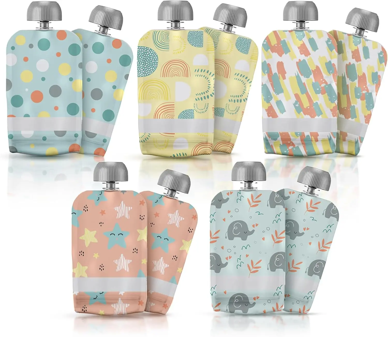Reusable Baby Food Pouches 10 Pack Refillable Squeeze Pouches for Applesauce, Yogurt, Fruit Puree & Smoothies – Leakproof, BPA-Free Toddler & Kids Snack Bags