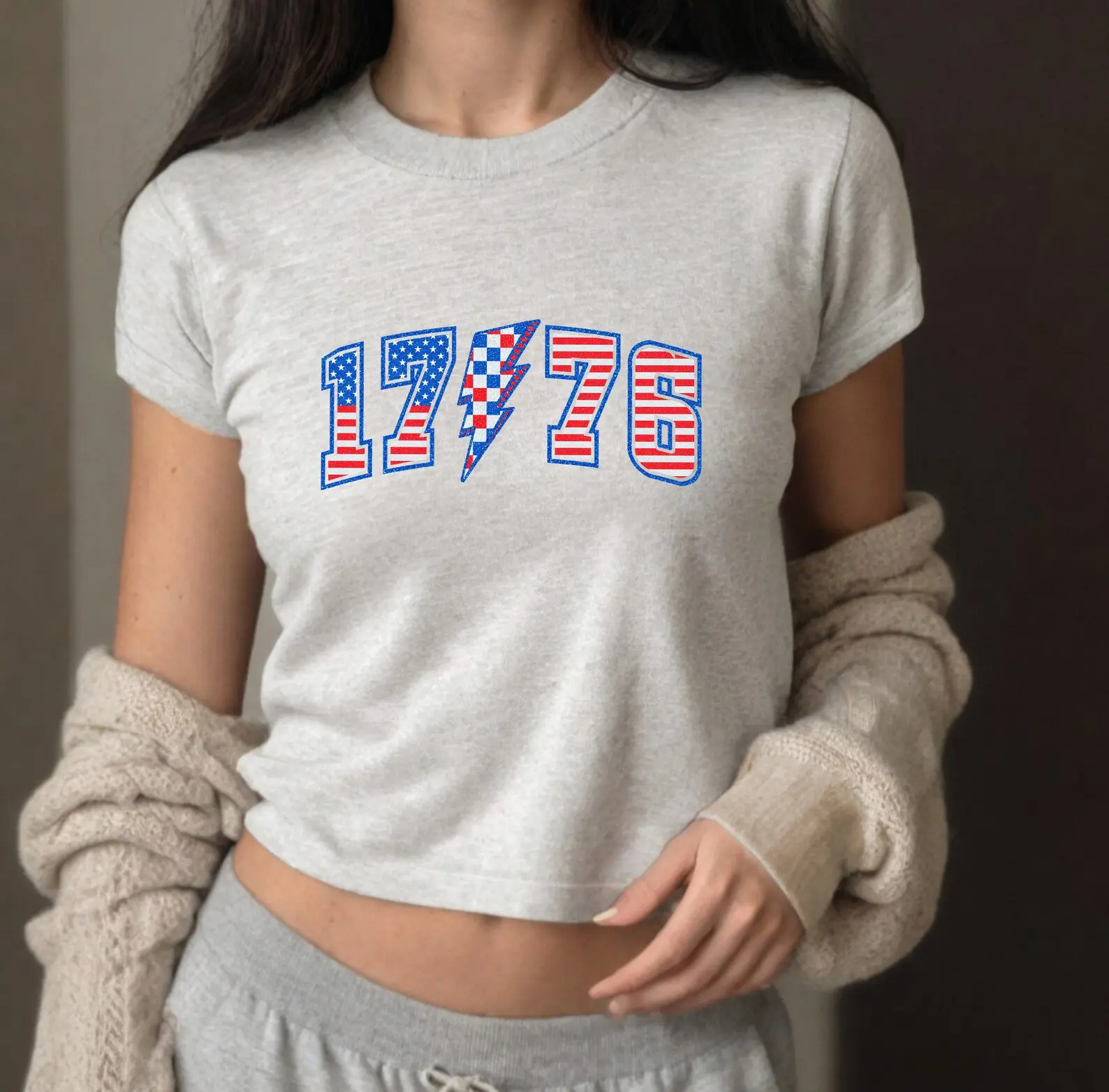 Checkered 1776 4th of July Baby Tee, Forth of July Crop Top,Patriotic Independence Day Cropped Shirt, USA Sublimation Tee