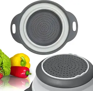 Foldable Kitchen Strainer – BPA-Free Silicone Colander with Easy-Grip Handles -  Small Food Strainer for Kitchen - Black Silicone Colander with Handle for Spaghetti and Pasta Multifunctional White Colander for Camping