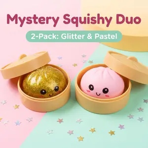 2 Pack Blind Box Glitter Powder Bun Solid Color Steamed Bun Stress Relief Toy With Mini Steamer For Kids Adults Fidget Gift, Fidgeting, Unisex