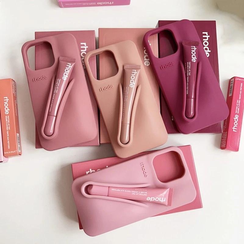 Luxury Beauty Silicone Phone Case with Integrated Lip Gloss Storage for iPhone 11 12 13 14 15 16 17 Pro Max, Stylish Protective Cover for Daily Use