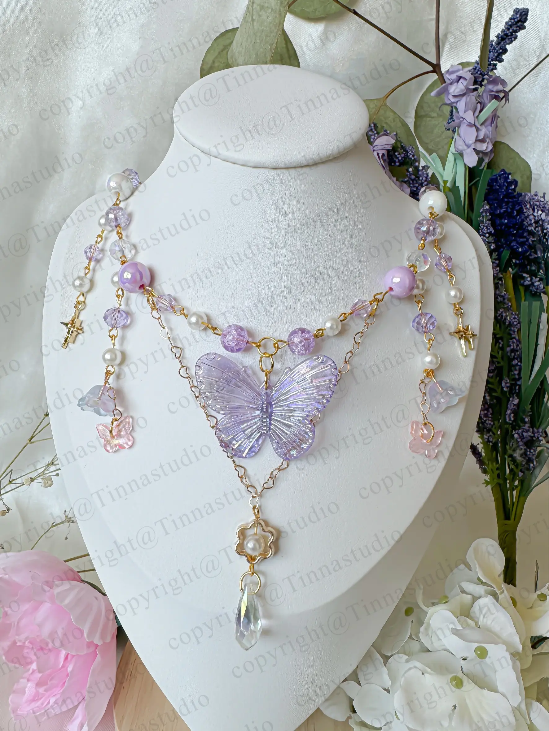 Purple Butterfly Beaded Necklace, Fairycore Handmade Jewelry, Twinkle Star, Cottagecore necklace, balletcore necklace, gift for her