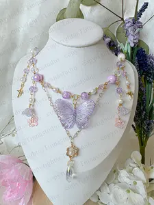 Purple Butterfly Beaded Necklace, Fairycore Handmade Jewelry, Twinkle Star, Cottagecore necklace, balletcore necklace, gift for her
