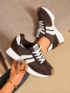 Women's Sporty Patchwork Sneakers, Textile & PU Material, Casual All-Season Footwear, Comfortable Breathable Design