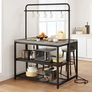 Jocoevol Kitchen Island, Kitchen Island with Storage, Bakers Rack, Island Table for Jocoevol Kitchen, Bakers Rack with Storage, Large Kitchen Island Table, Coffee Bar Table with Shelf,5 Racks (Grey, 46*27.5*71)